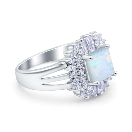 Cushion Cut Art Deco Wedding Ring Lab Created White Opal