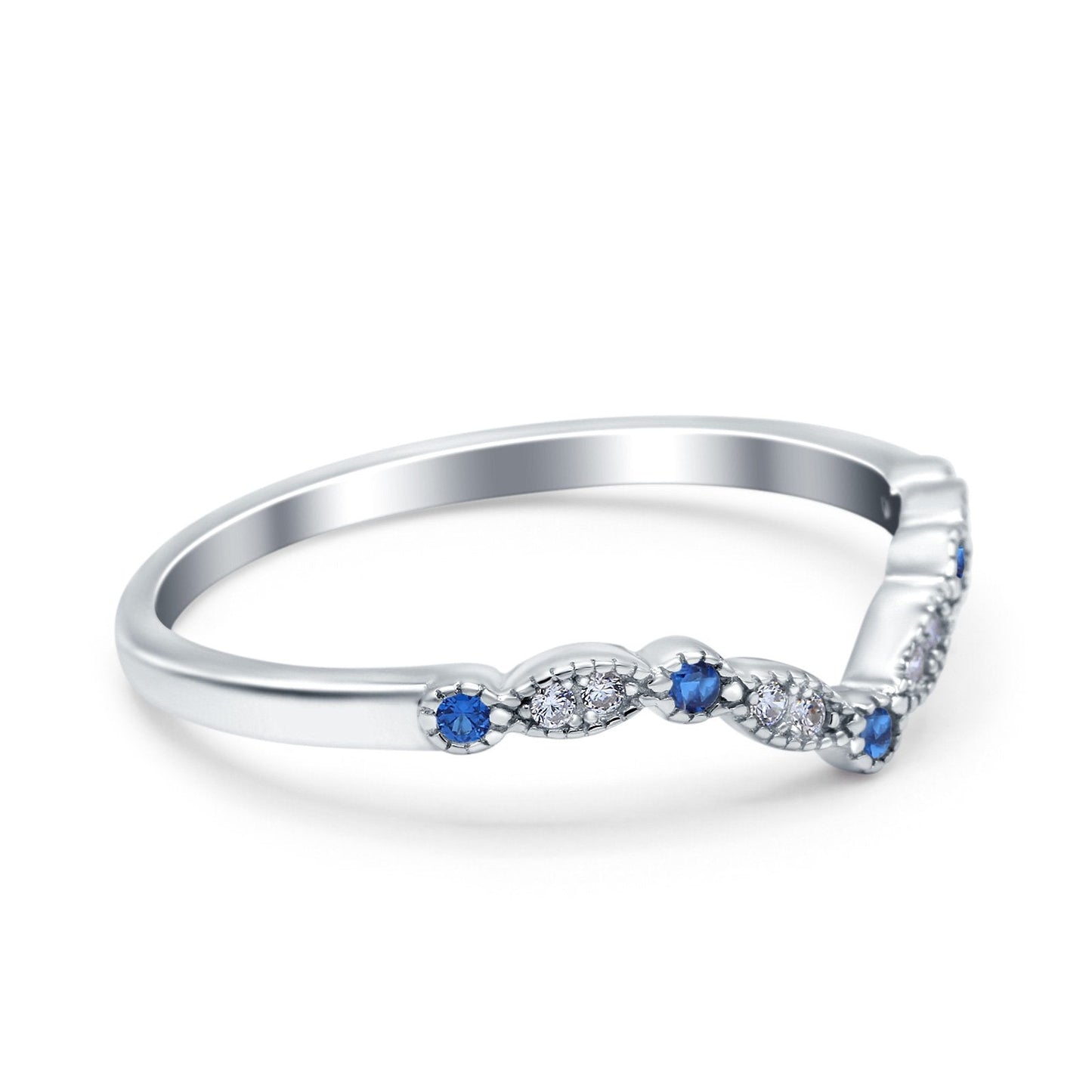 Curved Marquise Half Eternity Stackable Ring Simulated Blue Sapphire CZ