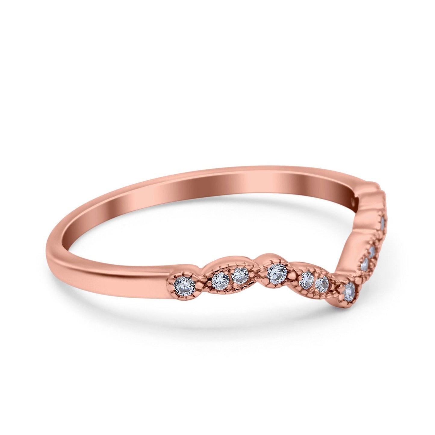 Curved Marquise Half Eternity Stackable Ring Rose Tone, Simulated Cubic Zirconia