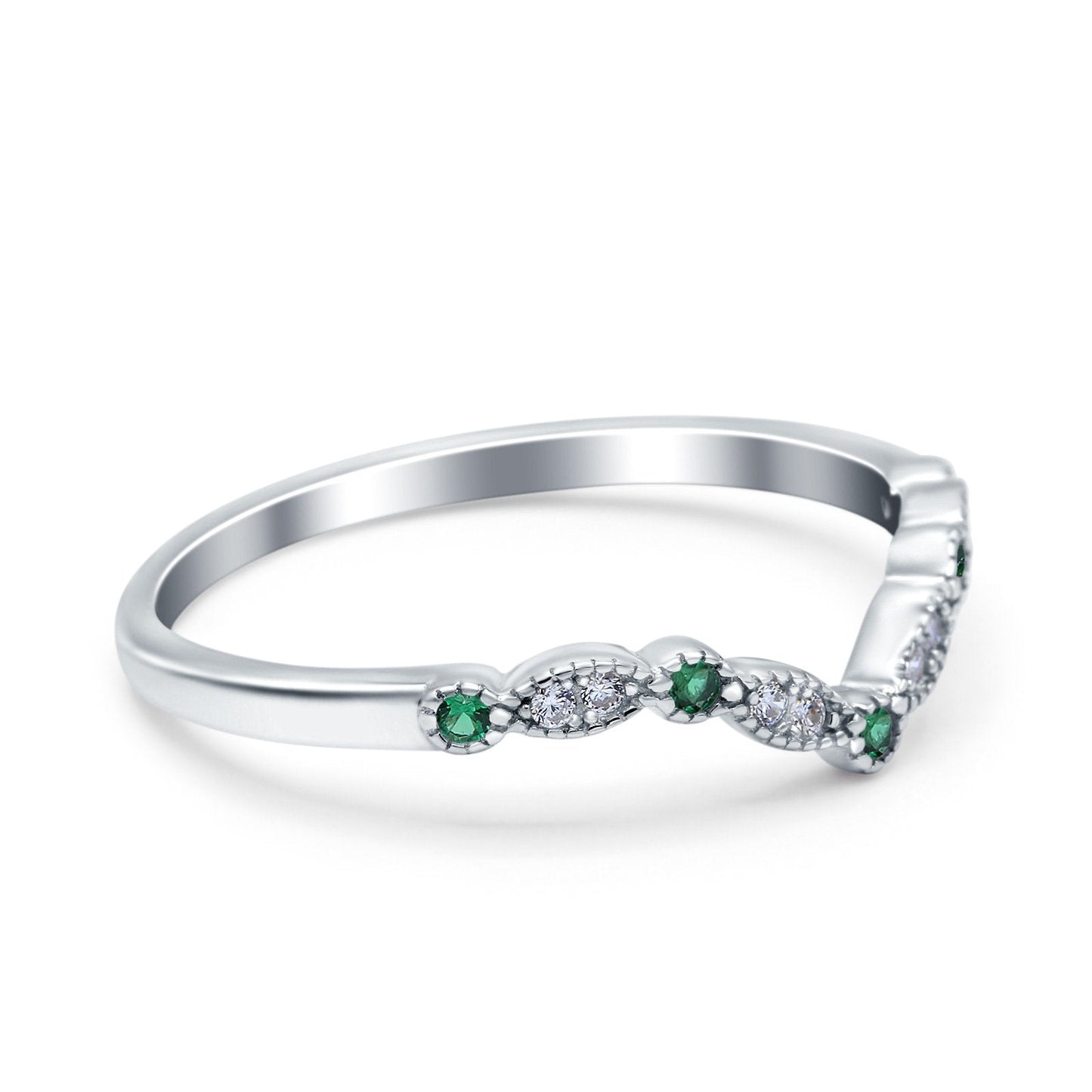 Curved Marquise Half Eternity Stackable Ring Simulated Green Emerald CZ