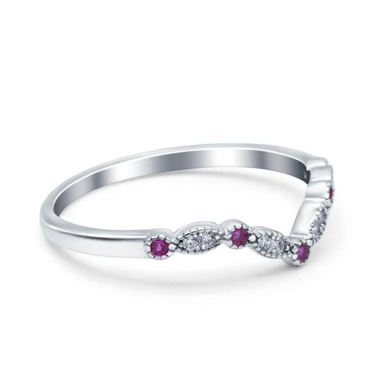 Curved Marquise Half Eternity Stackable Ring Simulated Ruby CZ