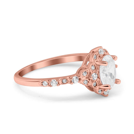 Oval Engagement Ring Accent Vintage Rose Tone, Simulated Cubic Zirconia