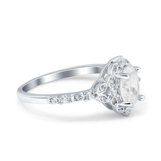 Oval Accent Vintage Simulated Cubic Zirconia Engagement Ring