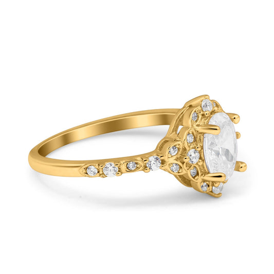 Oval Engagement Ring Accent Vintage Yellow Tone, Simulated Cubic Zirconia