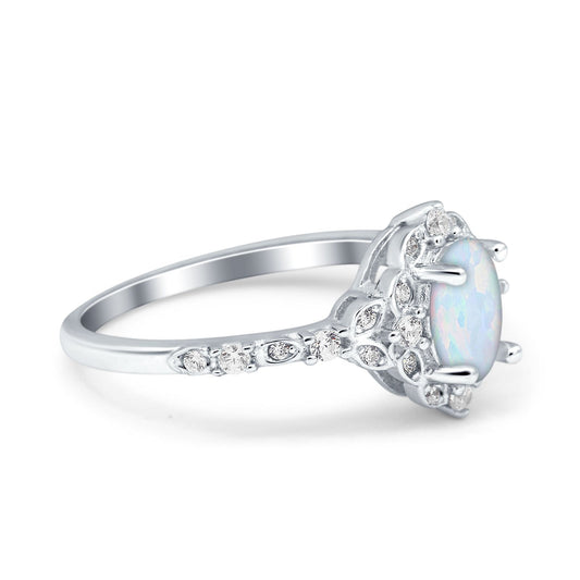 Oval Accent Vintage Lab Created White Opal Engagement Ring