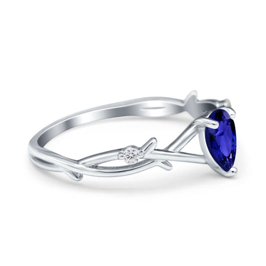 Infinity Pear Vintage Wedding Ring Simulated Blue Sapphire CZ