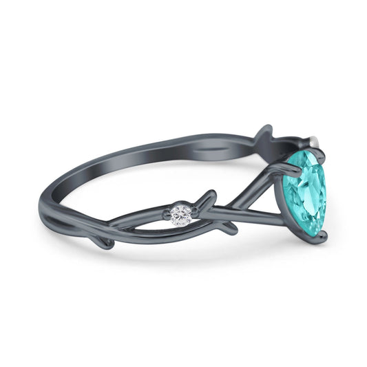 Infinity Pear Vintage Wedding Ring Black Tone, Simulated Paraiba Tourmaline CZ