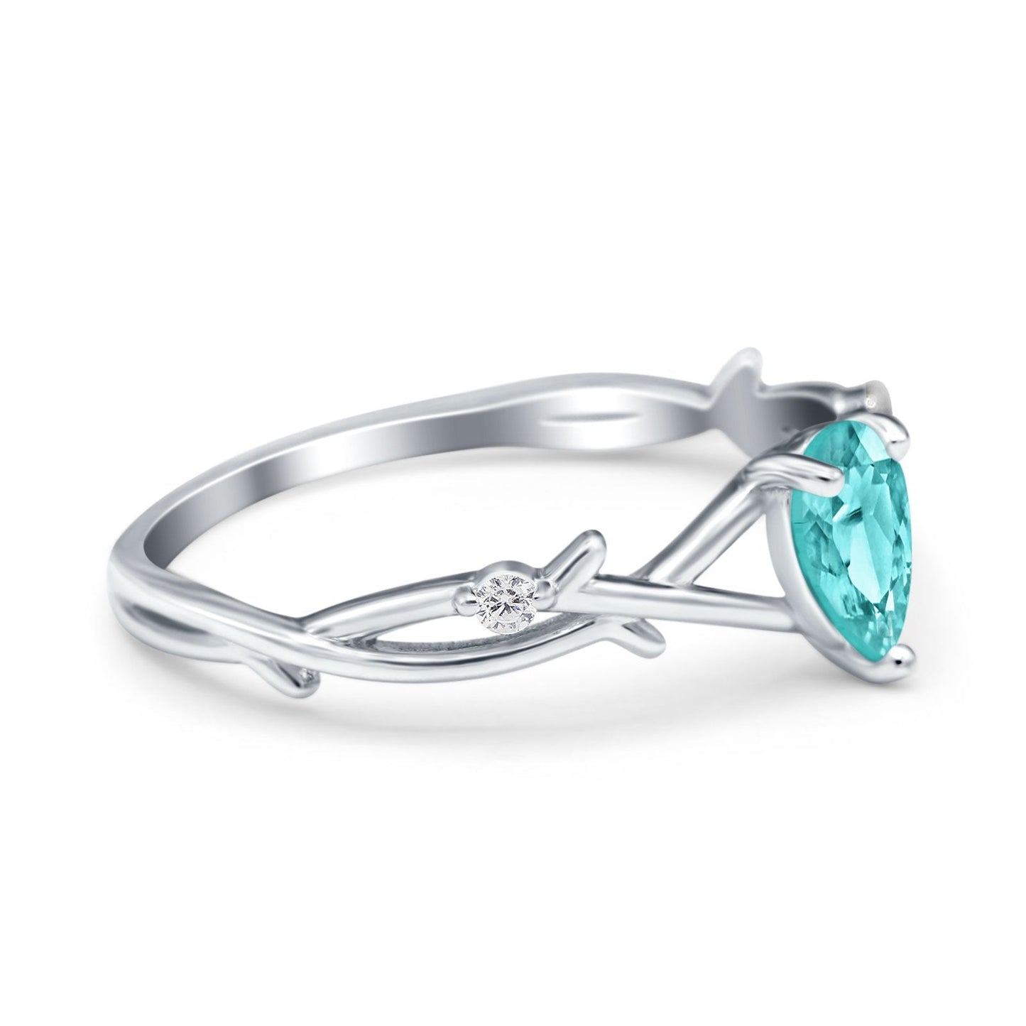 Infinity Pear Vintage Wedding Ring Simulated Paraiba Tourmaline CZ