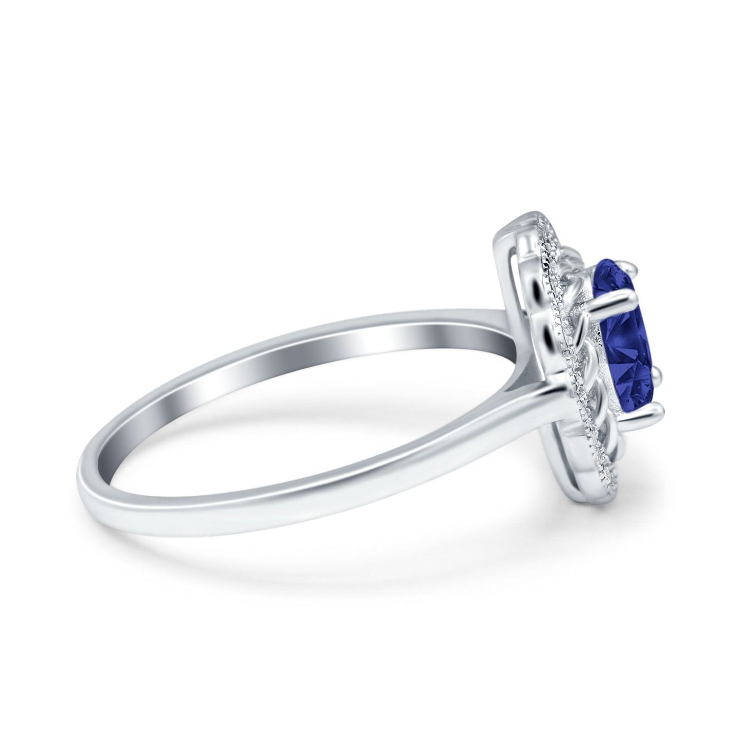 Art Deco Wedding Ring Oval Cut Solid Simulated Blue Sapphire CZ