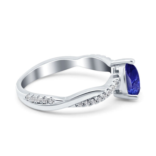 Pear Art Deco Twisted Simulated Blue Sapphire CZ Wedding Ring