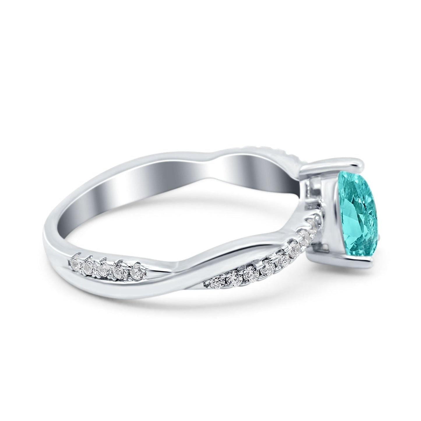 Pear Art Deco Twisted Simulated Paraiba Tourmaline CZ Wedding Ring