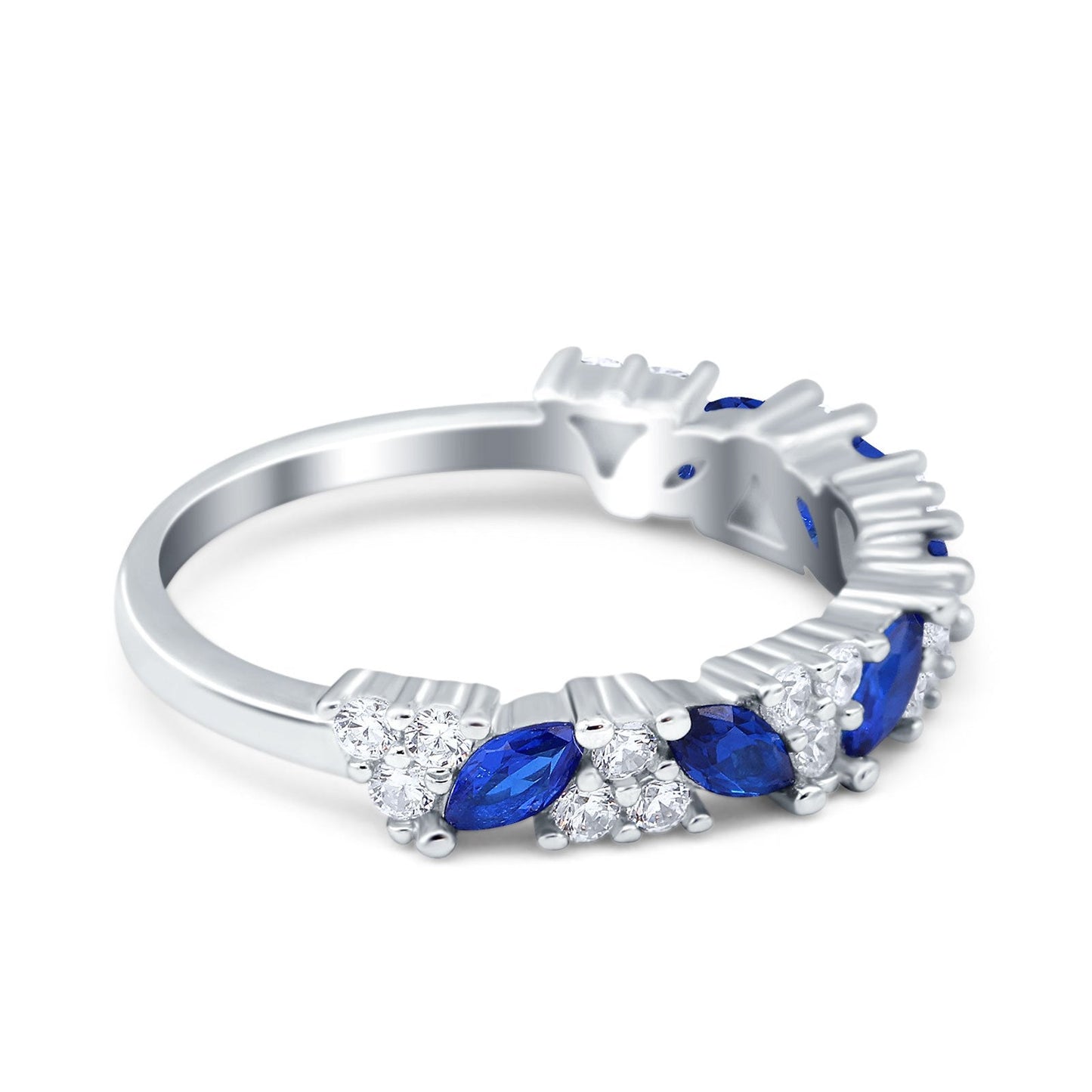 Art Deco Eternity Marquise Wedding Band Ring Simulated Blue Sapphire CZ