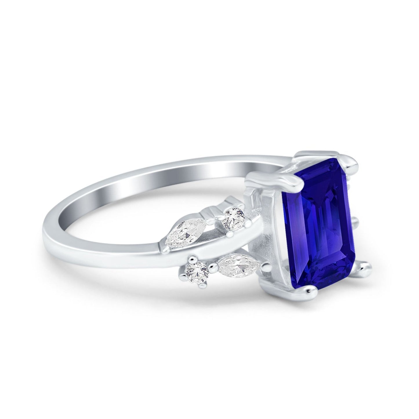 Emerald Cut Art Deco Engagement Wedding Bridal Ring Round Marquise Simulated Blue Sapphire CZ