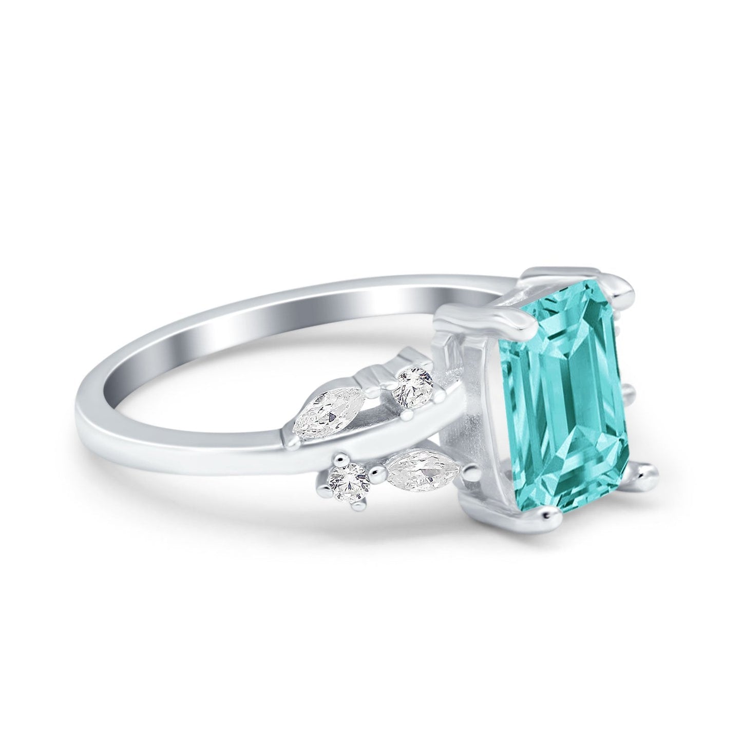 Emerald Cut Art Deco Engagement Wedding Bridal Ring Round Marquise Simulated Paraiba Tourmaline CZ