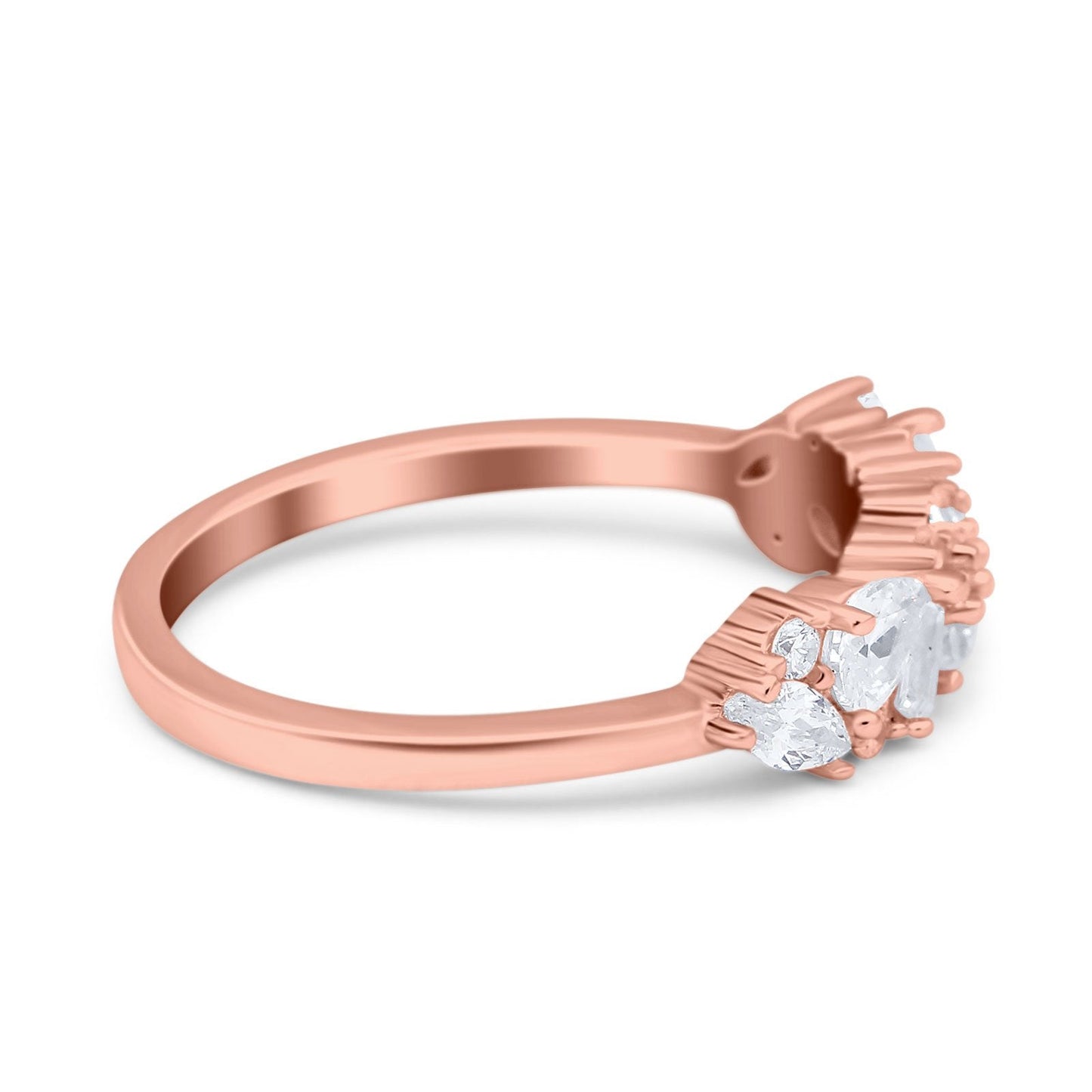 Half Eternity Marquise Baguette Wedding Band Ring Rose Tone, Simulated Cubic Zirconia