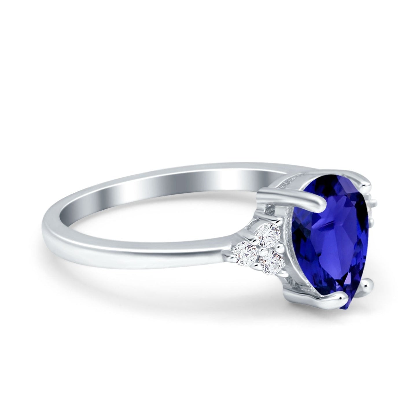 Teardrop Pear Art Deco Engagement Wedding Bridal Ring Round Simulated Blue Sapphire CZ