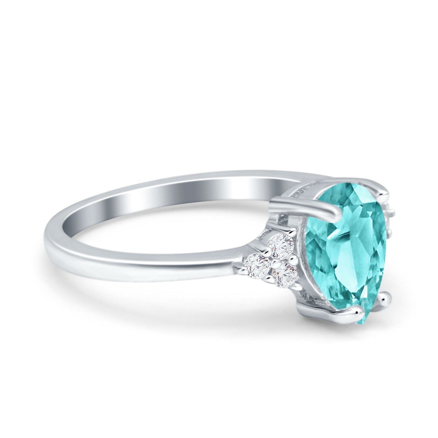 Teardrop Pear Art Deco Engagement Wedding Bridal Ring Round Simulated Paraiba Tourmaline CZ