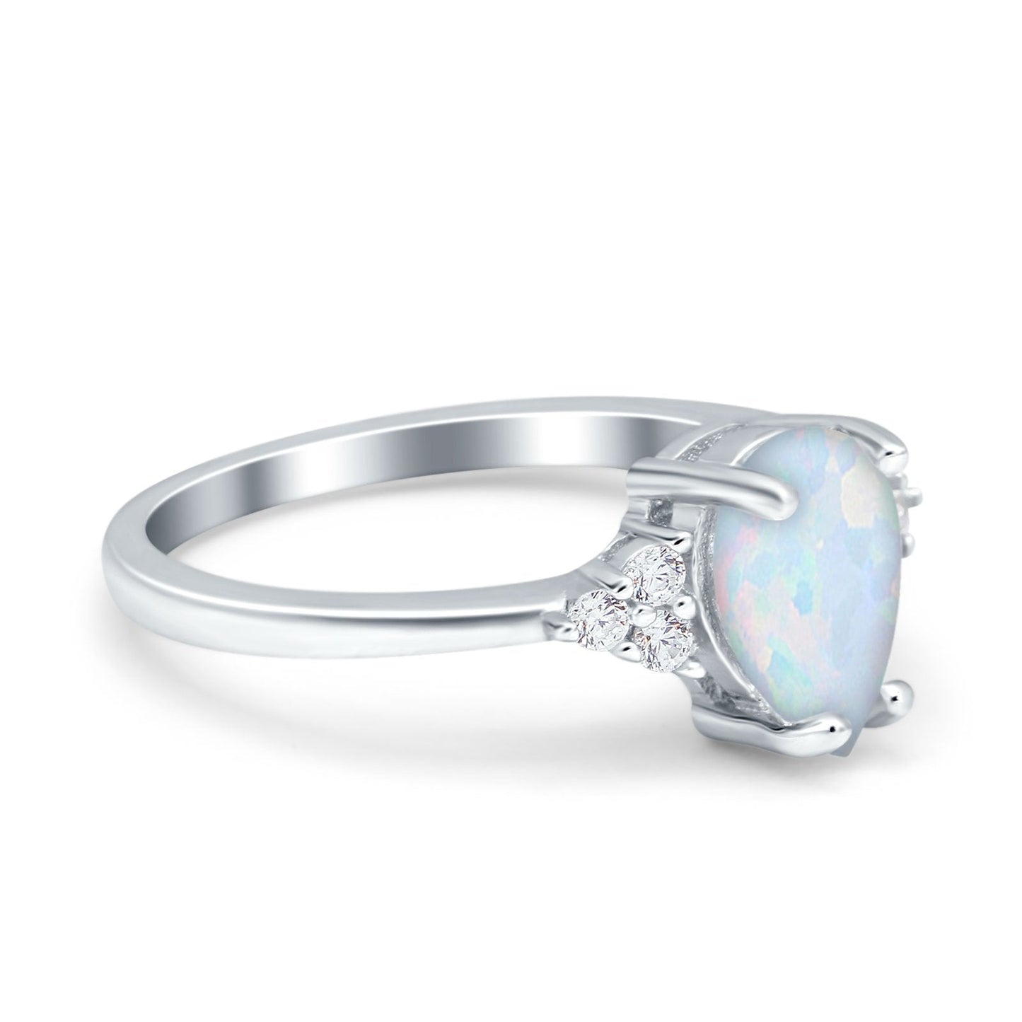 Teardrop Pear Art Deco Engagement Wedding Bridal Ring Round Lab Created White Opal