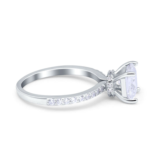 Cushion Cut Art Deco Vintage CZ Accents Wedding Bridal Ring