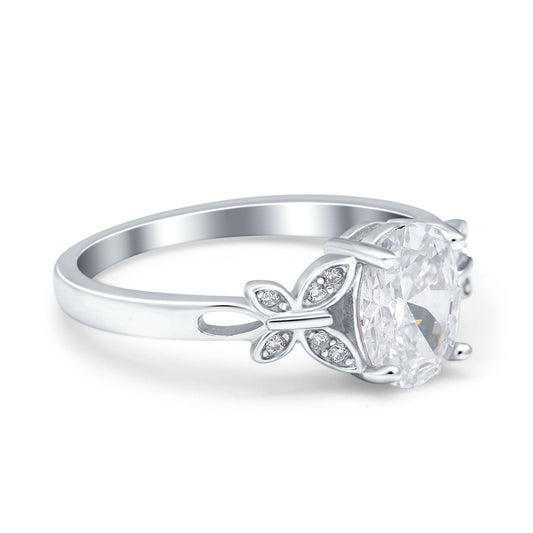 Butterfly Accent Oval Art Deco Engagement Wedding Bridal Ring Round Simulated Cubic Zirconia