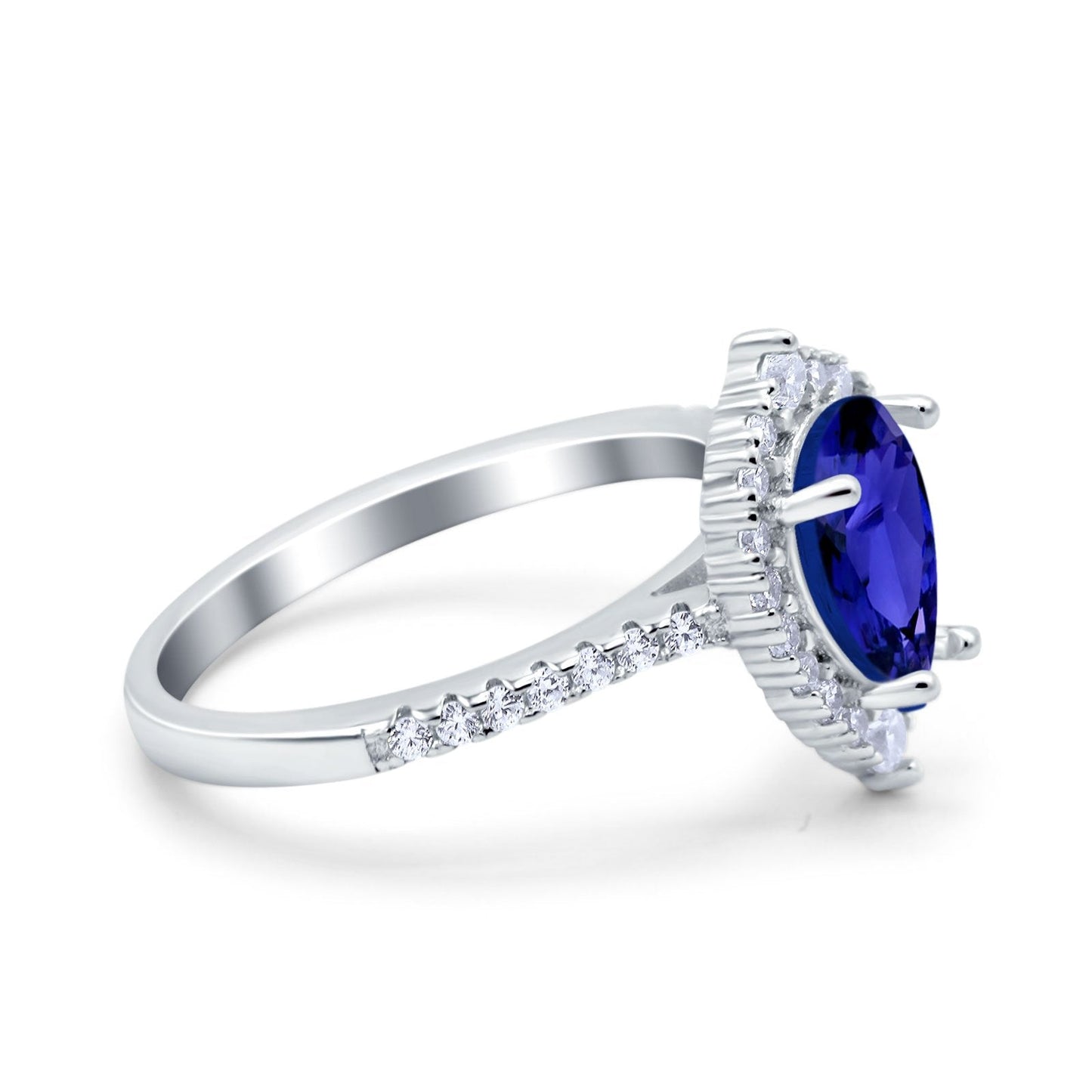 Teardrop Pear Art Deco Wedding Ring Simulated Blue Sapphire CZ