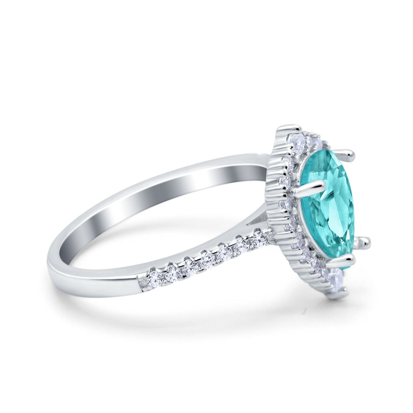 Teardrop Pear Art Deco Wedding Ring Simulated Paraiba Tourmaline CZ