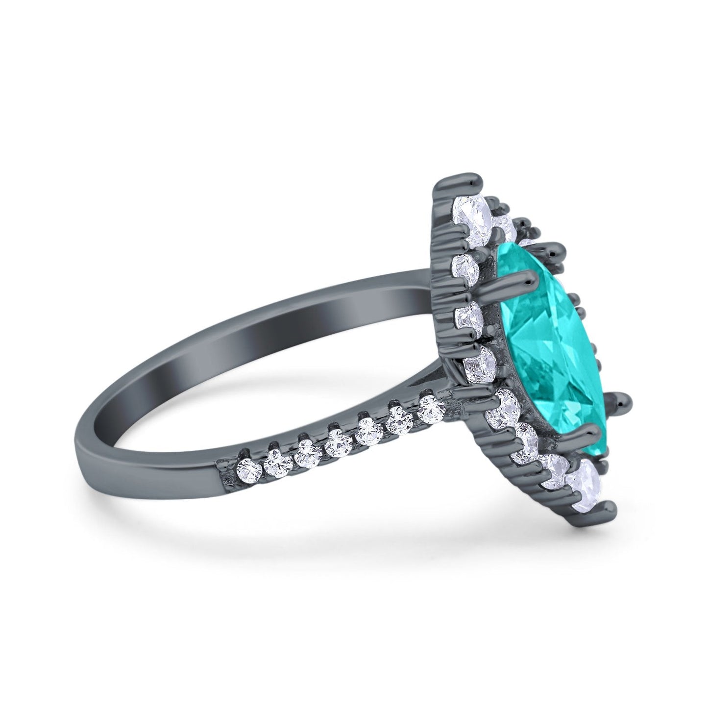 Halo Marquise Art Deco Black Tone, Simulated Paraiba Tourmaline CZ Wedding Ring