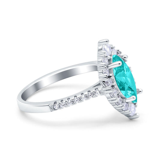 Halo Marquise Art Deco Wedding Ring Simulated Paraiba Tourmaline CZ