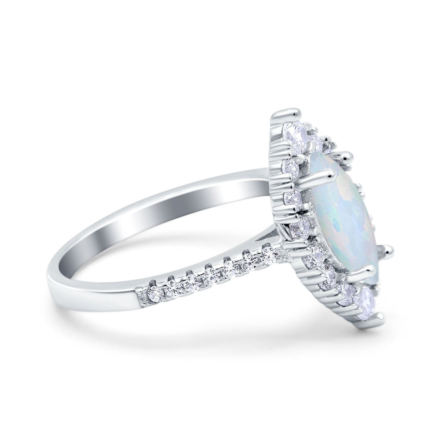 Halo Marquise Art Deco Wedding Ring Lab Created White Opal