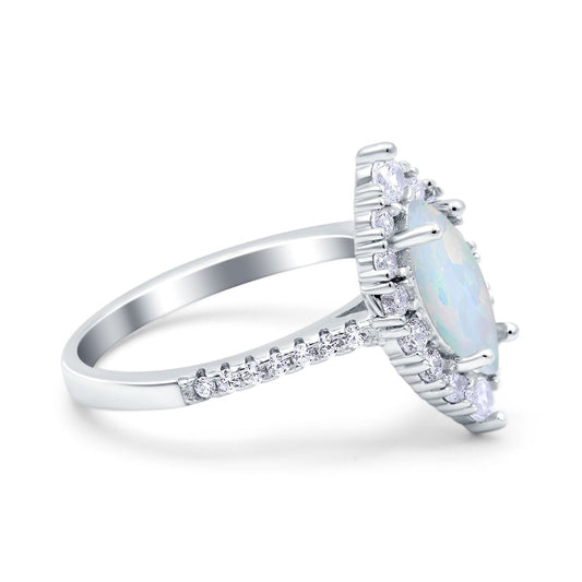 Halo Marquise Art Deco Wedding Ring Lab Created White Opal