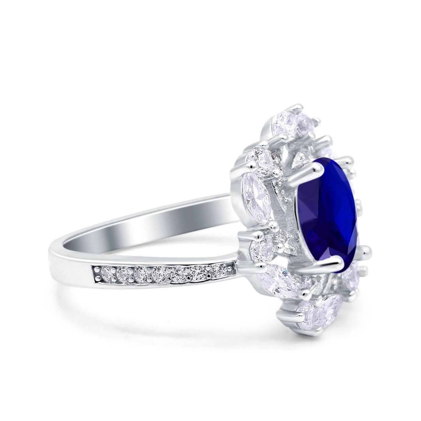 Oval Vintage Art Deco Engagement Ring Simulated Blue Sapphire CZ