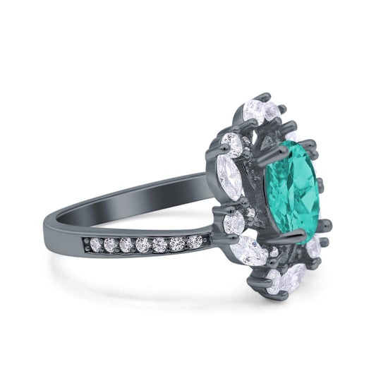 Oval Vintage Art Deco Engagement Ring Black Tone, Simulated Paraiba Tourmaline CZ