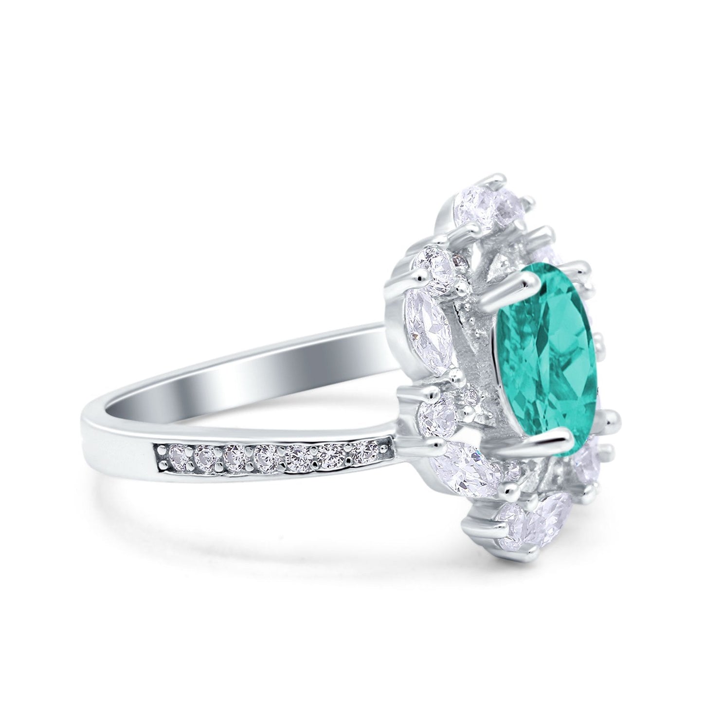 Oval Vintage Art Deco Engagement Ring Simulated Paraiba Tourmaline CZ