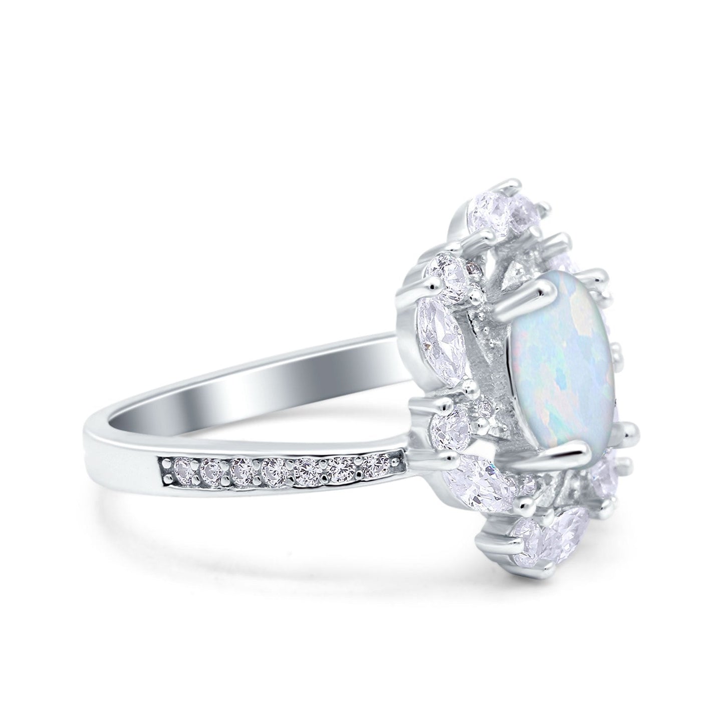 Oval Vintage Art Deco Engagement Ring Lab Created White Opal