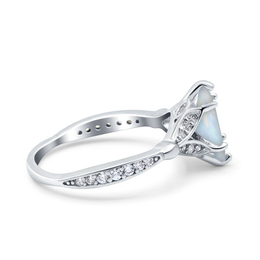 Marquise Art Deco Lab Created White Opal Wedding Bridal Ring