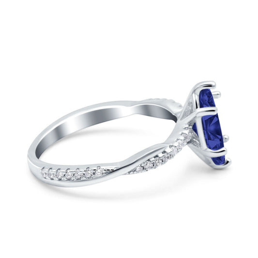 Infinity Twist Marquise Wedding Ring Simulated Blue Sapphire CZ