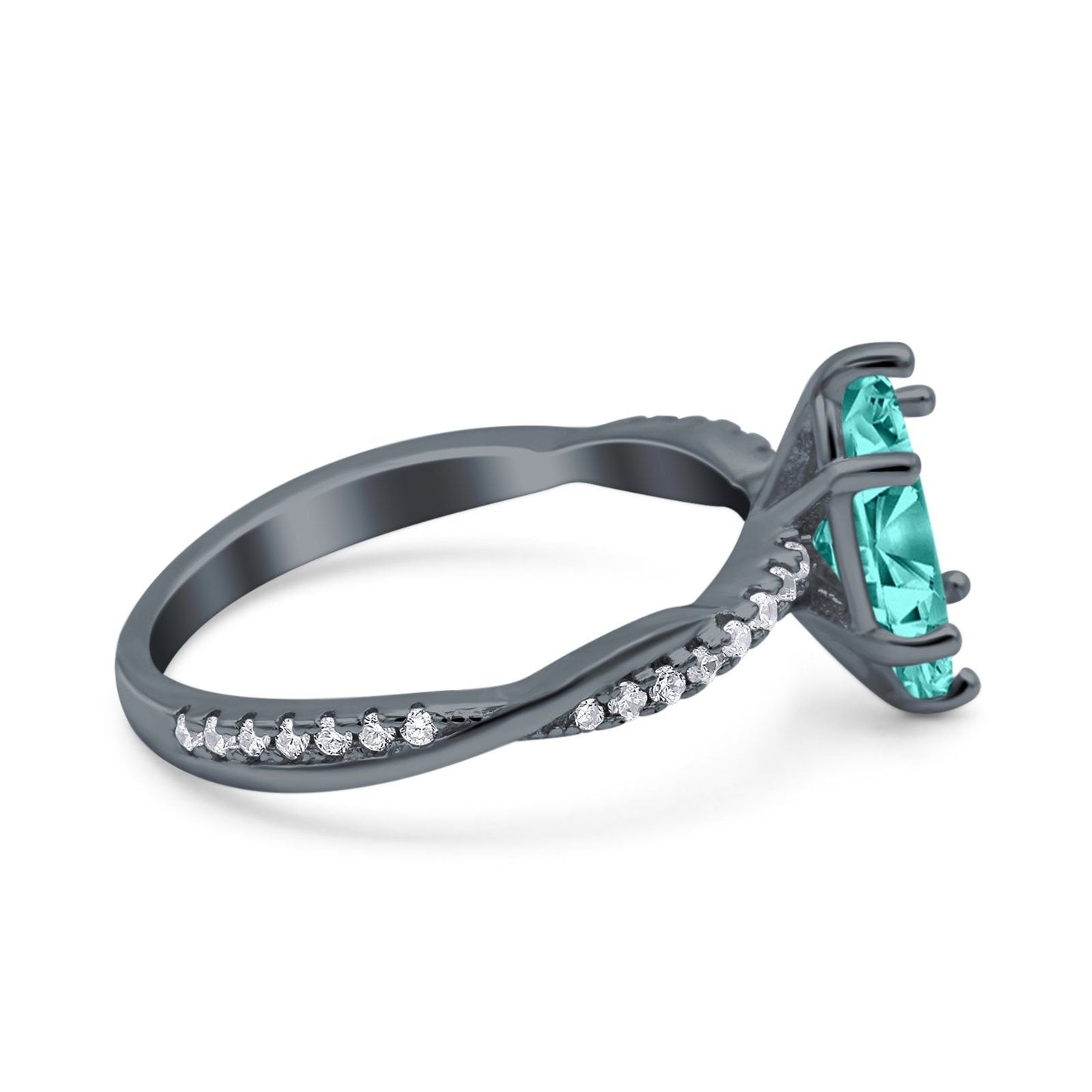 Infinity Twist Marquise Wedding Ring Black Tone, Simulated Paraiba Tourmaline CZ