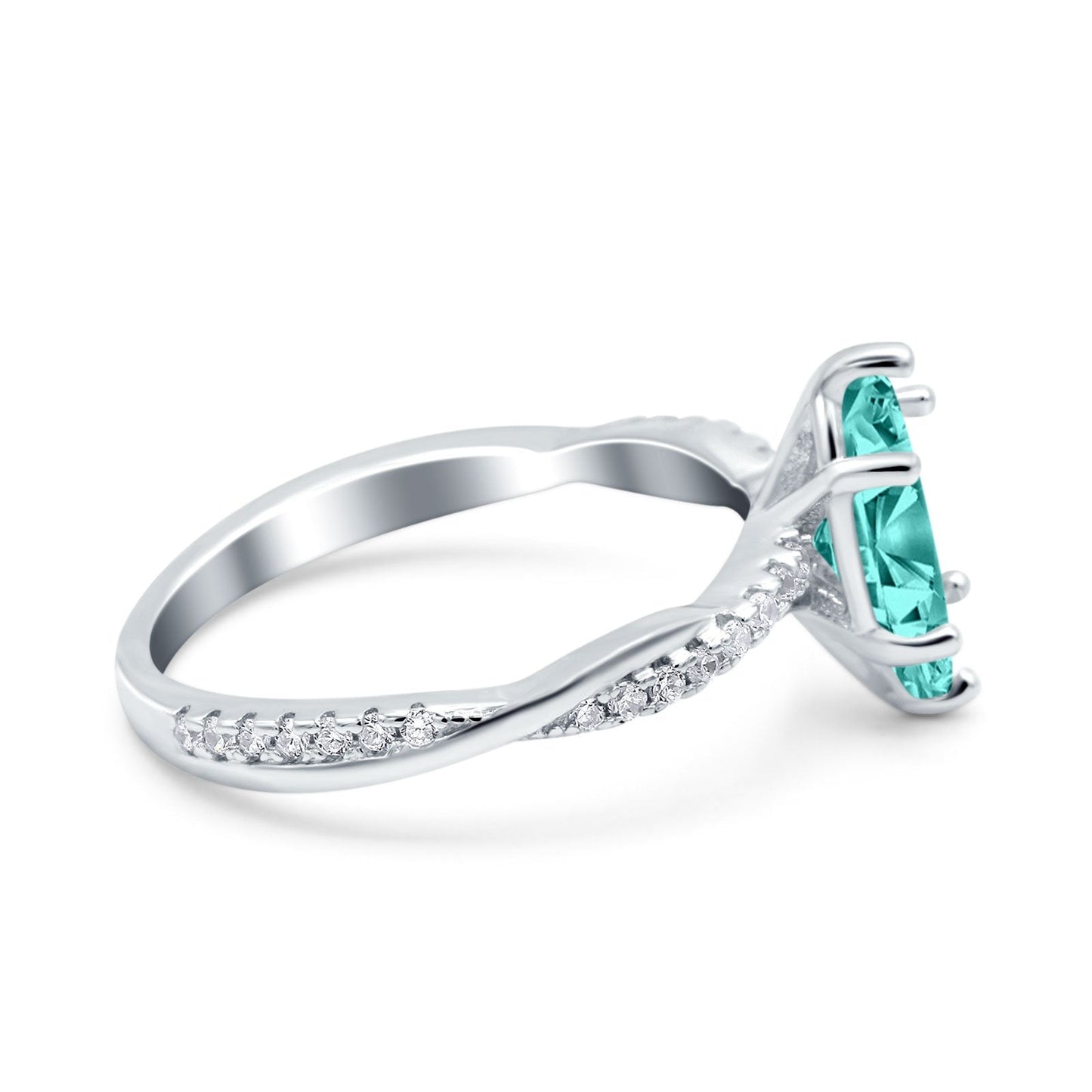 Infinity Twist Marquise Wedding Ring Simulated Paraiba Tourmaline CZ