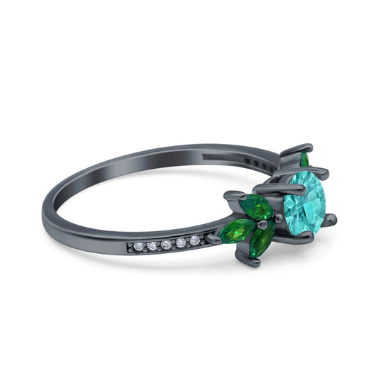 Marquise Green Emerald Black Tone Paraiba Tourmaline CZ Wedding Ring