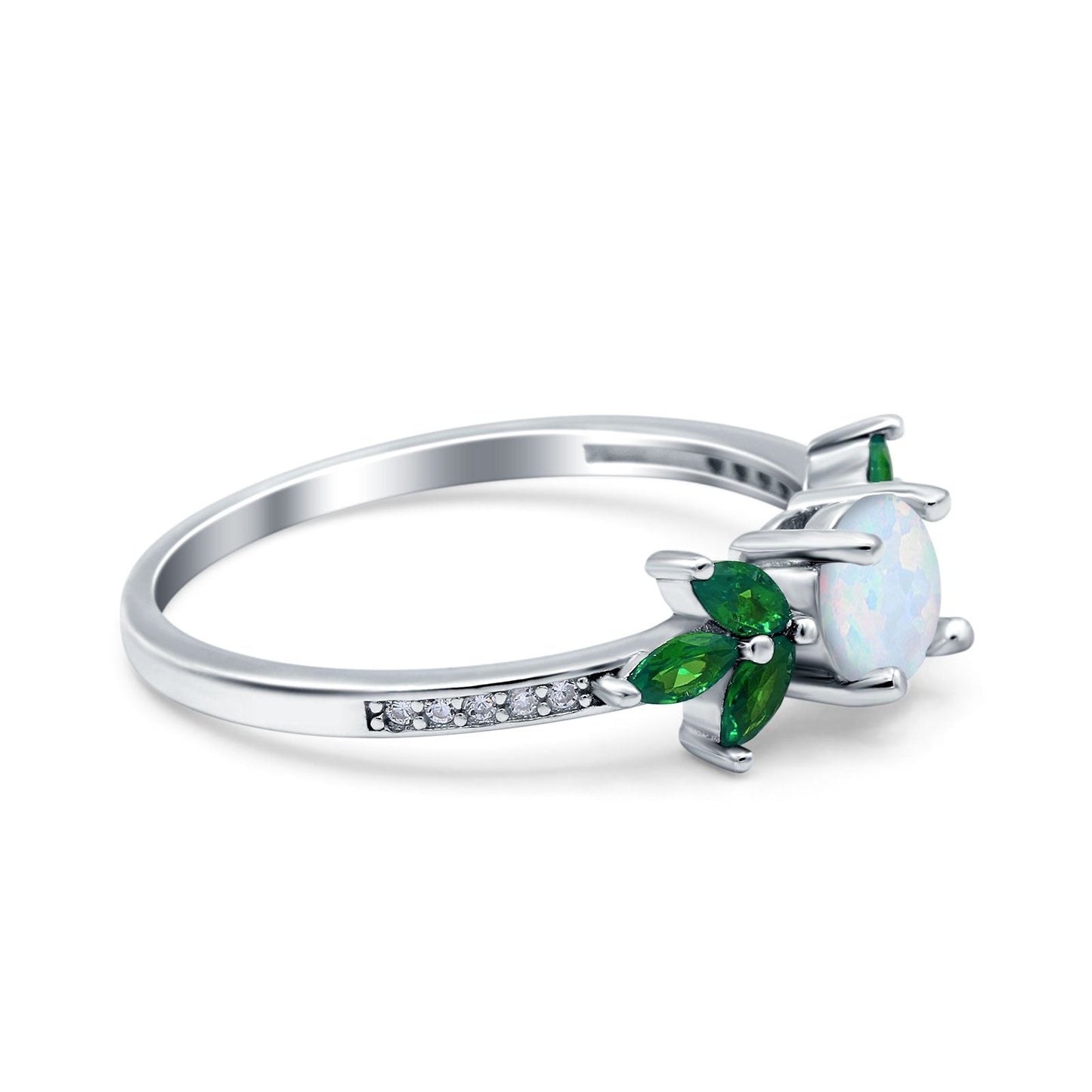 Marquise Green Emerald Lab Created White Opal Wedding Ring