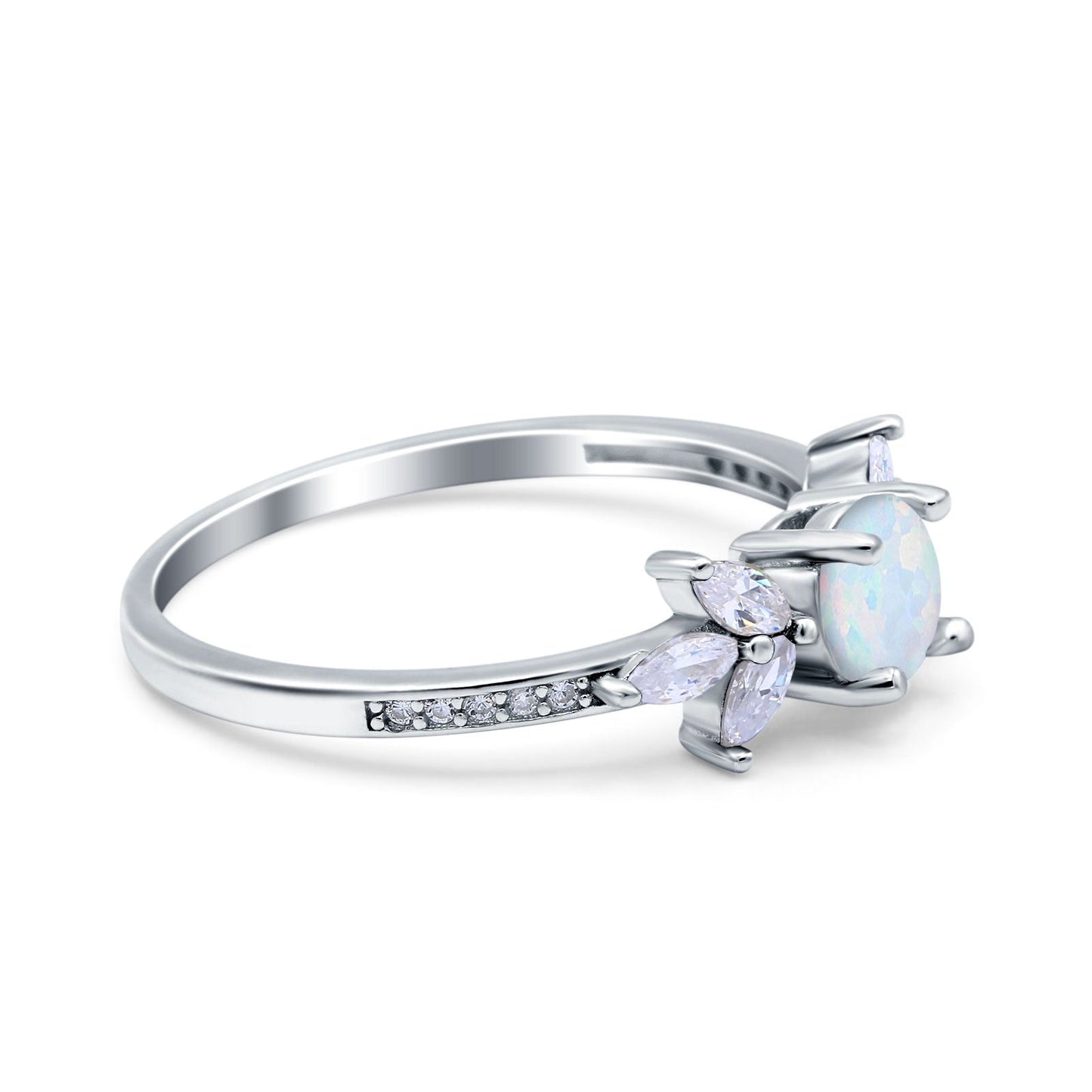 Marquise Lab Created White Opal Wedding Ring