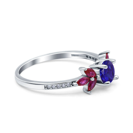 Marquise Ruby Simulated Blue Sapphire CZ Wedding Ring