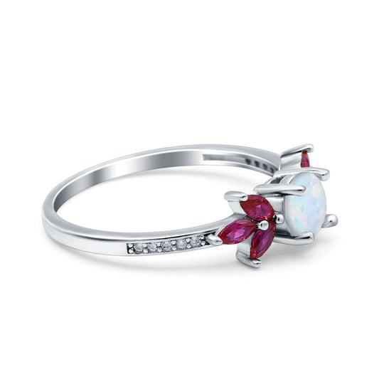 Marquise Ruby Lab Created White Opal Wedding Ring