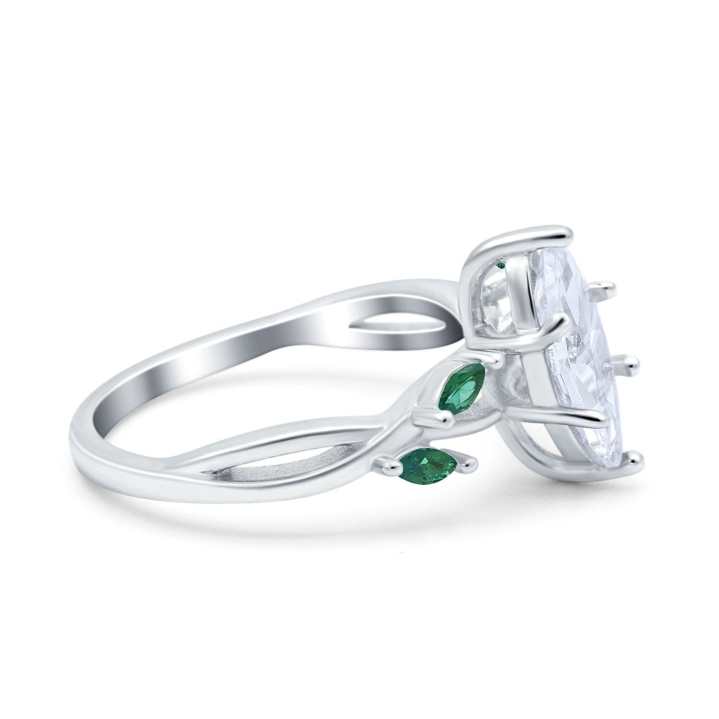 Infinity Twist Green Simulated Emerald Marquise Simulated Cubic Zirconia Wedding Ring