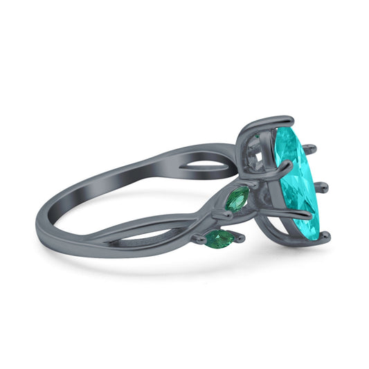 Infinity Twist Emerald Marquise Black Tone, Simulated Paraiba Tourmaline CZ Wedding Ring