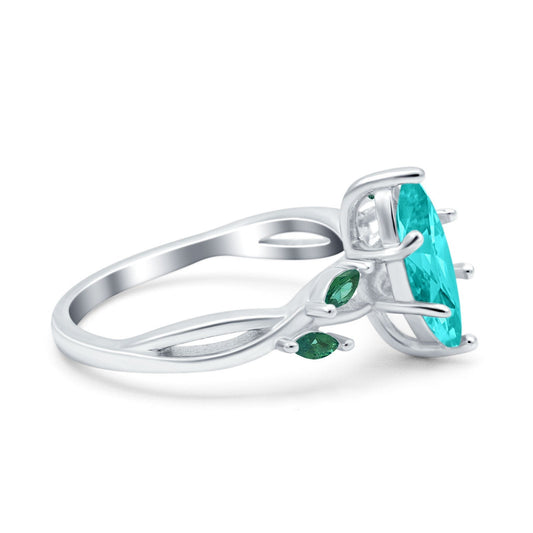 Infinity Twist Emerald Marquise Simulated Paraiba Tourmaline CZ Wedding Ring