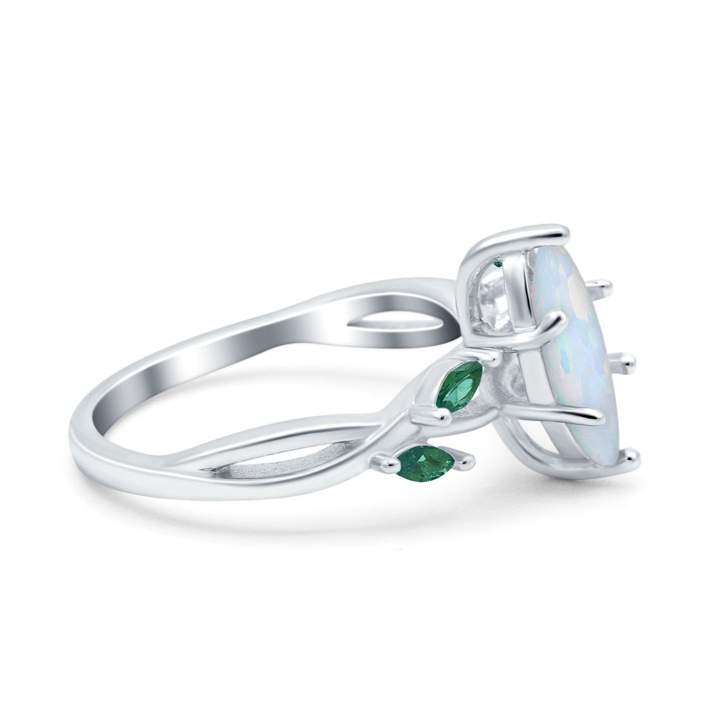 Infinity Twist Emerald Marquise Lab Created White Opal Wedding Ring