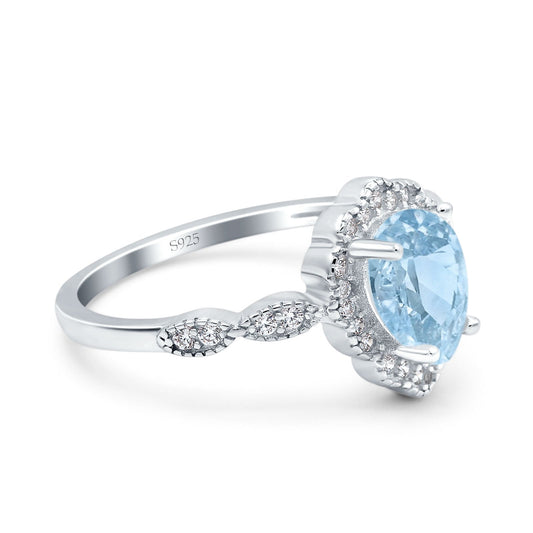 Teardrop Pear Art Deco Wedding Ring Simulated Aquamarine CZ