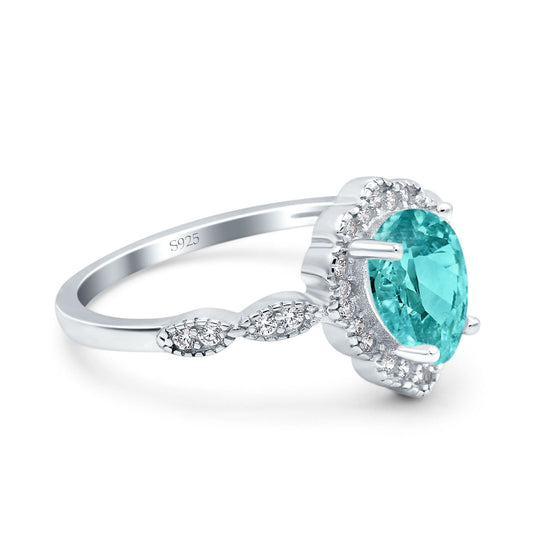 Teardrop Pear Art Deco Wedding Bridal Engagement Ring Round Simulated Paraiba Tourmaline CZ