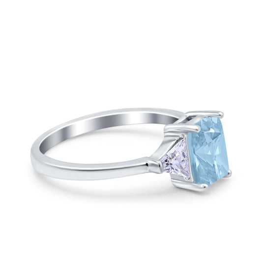 Emerald Cut Art Deco Engagement Ring Simulated Aquamarine CZ